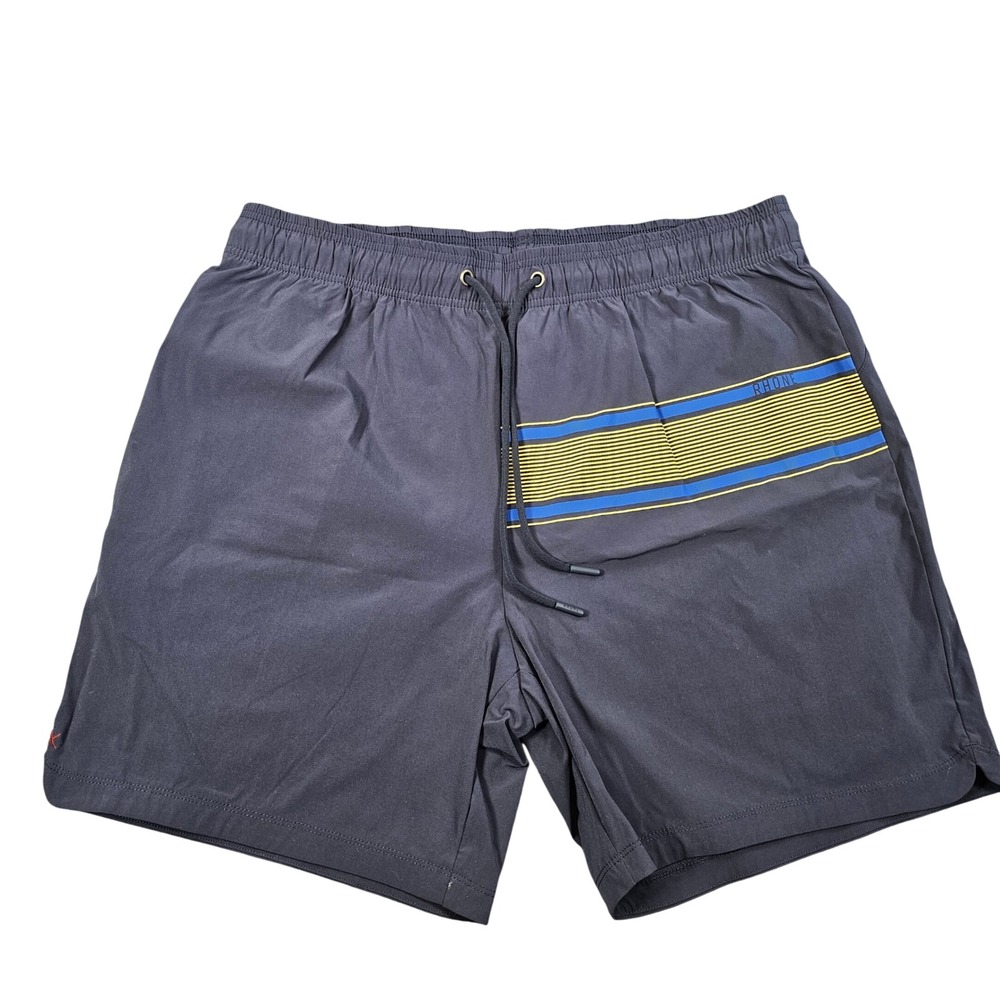 Rhone Mako Shorts‎ Mens Large Navy Blue Yellow Striped Athletic Gym Running 7in